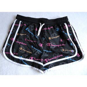 Champion Sport Shorts Black Logo Print - Girls Size 14/16
